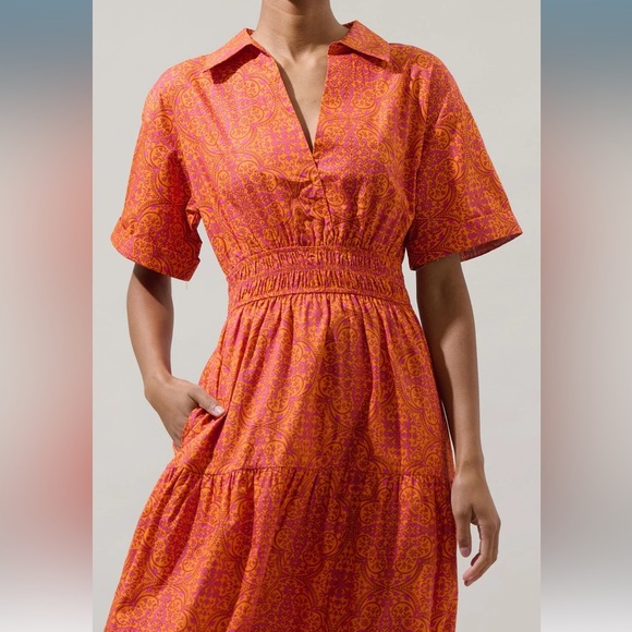 SugarLips DeBary Daphne Floral Apres Tiered Maxi Dress Flame Orange - Picture 4 of 6